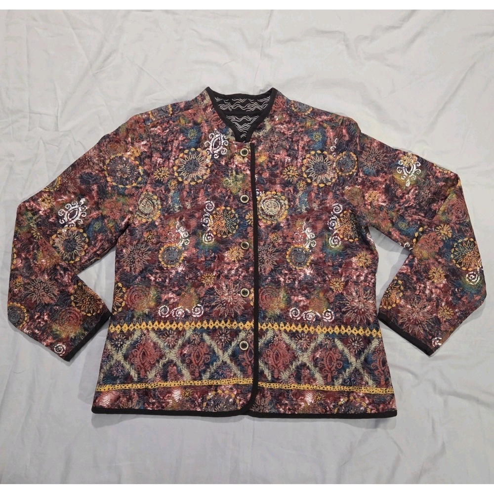 Vtg‎ Abstract Pattern Reversible Blazer Sz M Bohemian Hippie Floral Psychedelic
